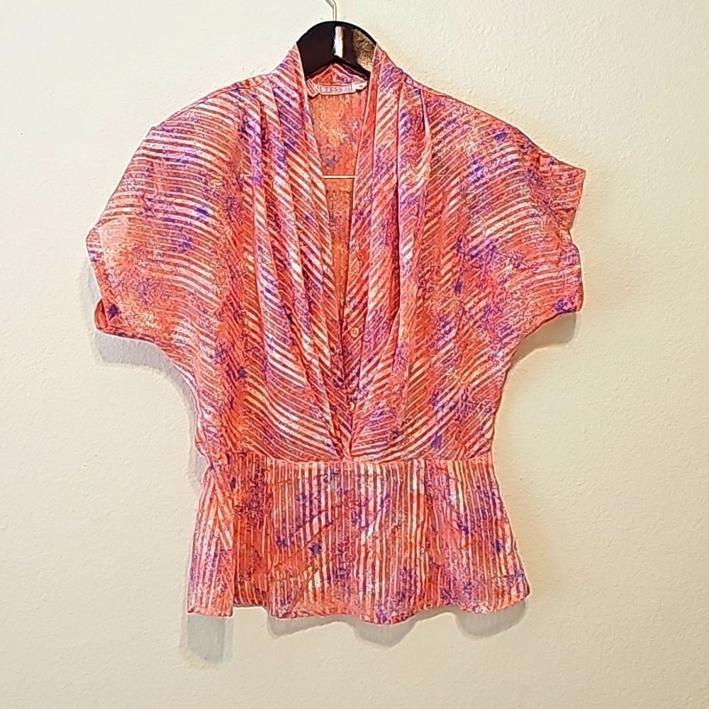 VINTAGE TESS MADE IN HONG KONG PINK PURPLE BLUE RED SOFT TOP‎ SIZE 10